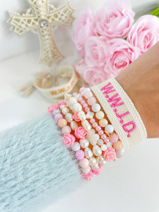 estellejoylynn - W.W.J.D. Bracelet / Religious Tassel Bracelet / WWJD | Bright Pink