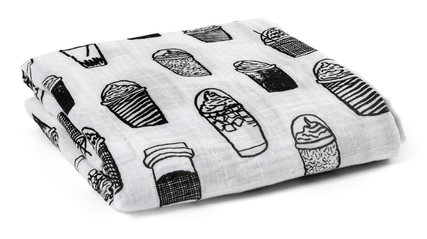 Coffee Love organic cotton muslin swaddle by Modern Burlap