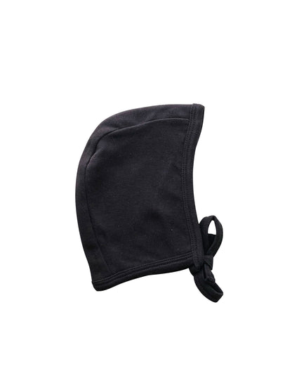 Black Organic Baby Bonnet — product photograph.