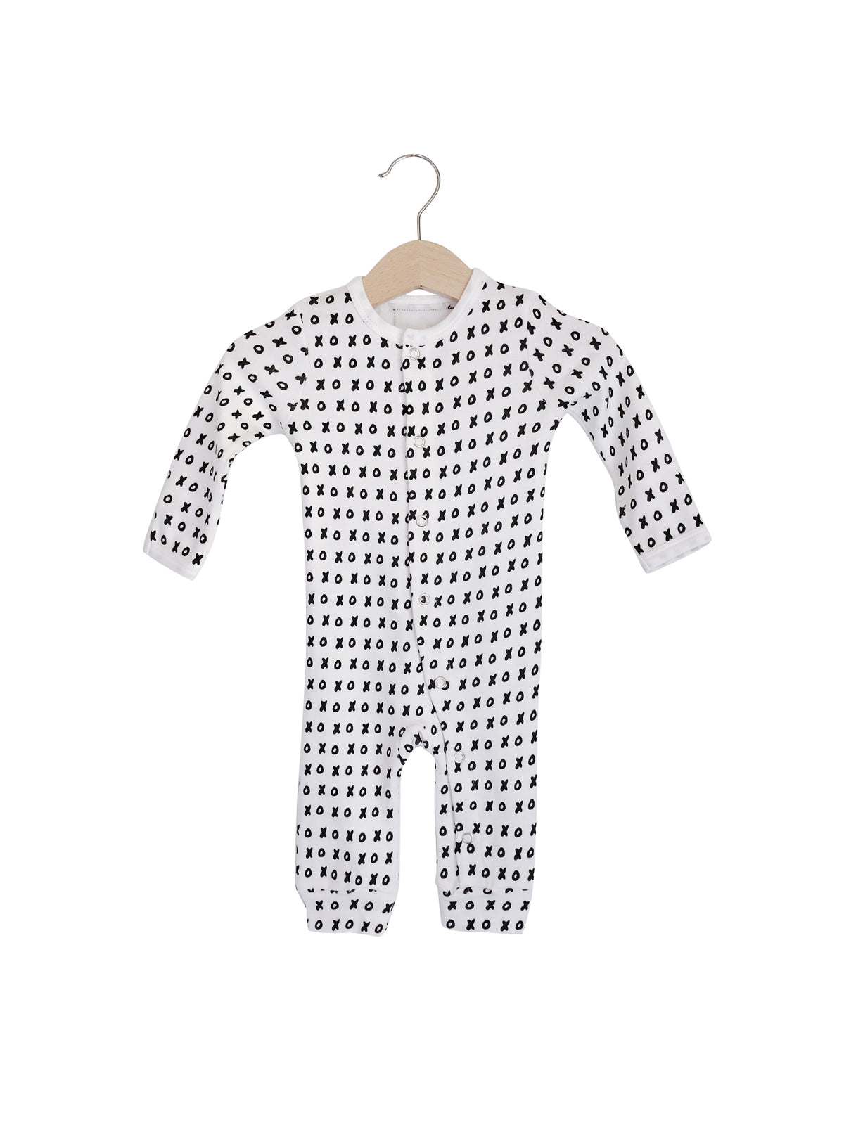 B+W XO Organic Baby Button Coverall — product photograph.