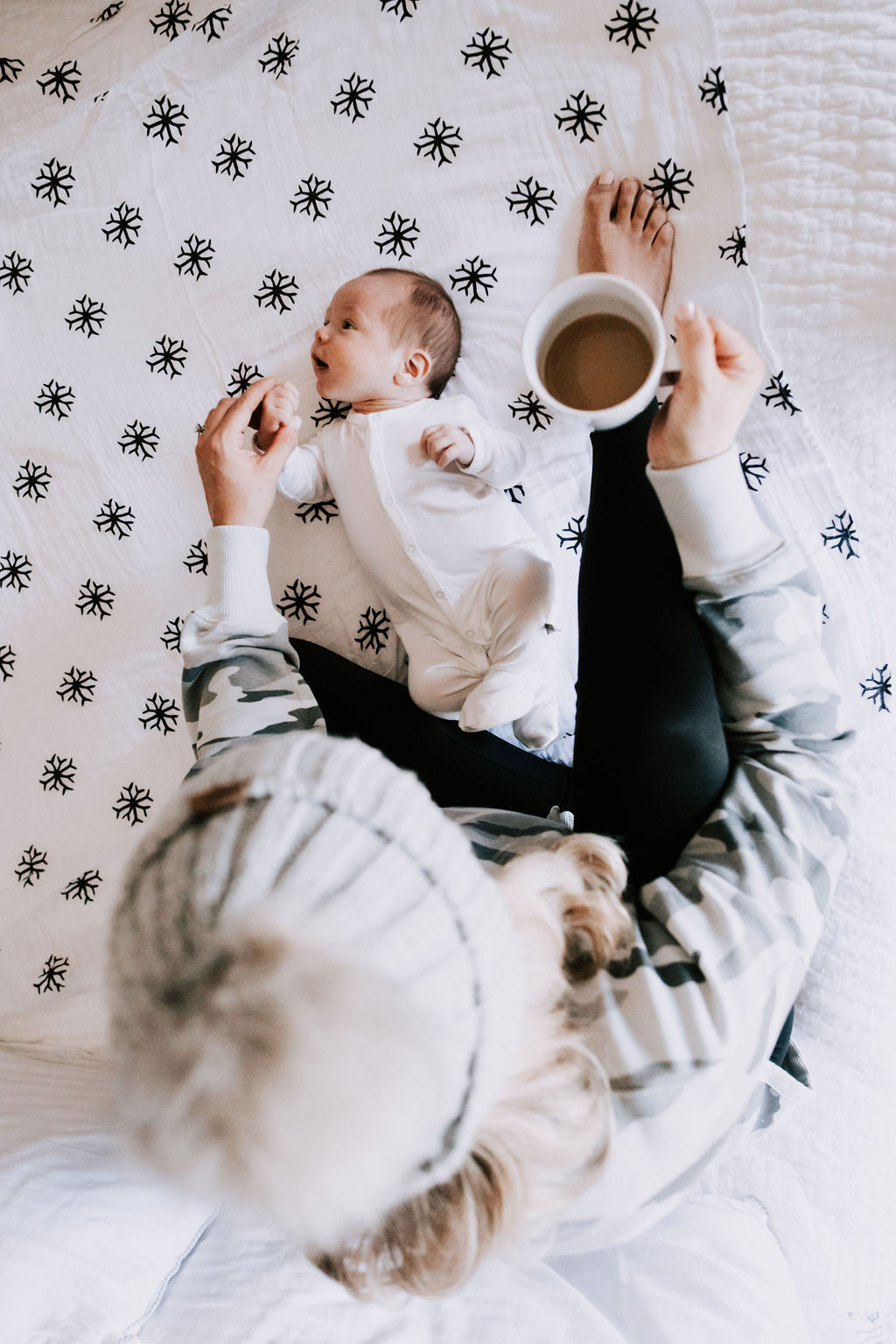 Snowflakes organic cotton muslin swaddle by Modern Burlap