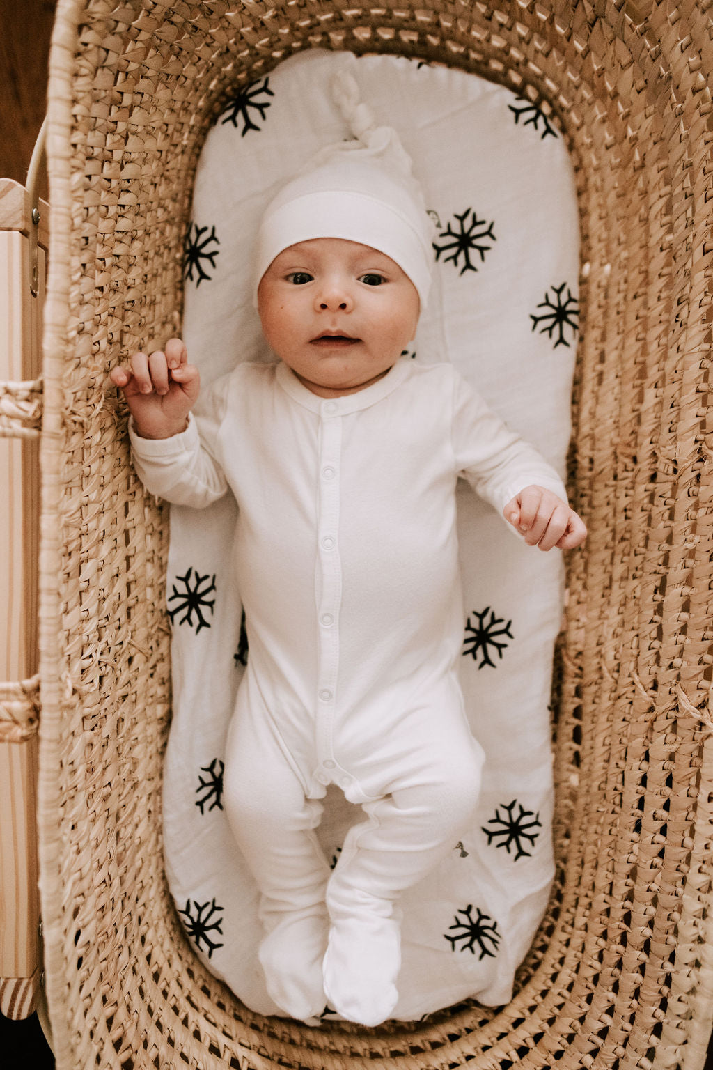 Snowflakes organic cotton muslin swaddle by Modern Burlap