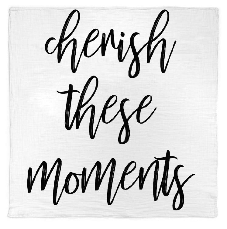 Cherish These Moments organic muslin swaddle and wall art by Modern Burlap