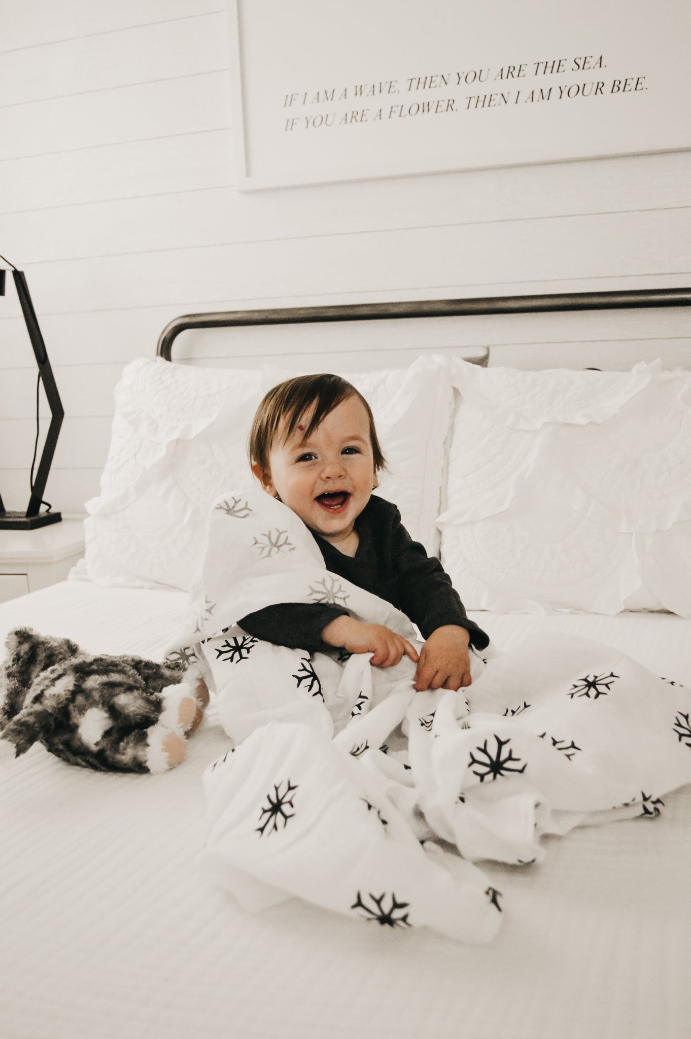 Snowflakes organic cotton muslin swaddle by Modern Burlap