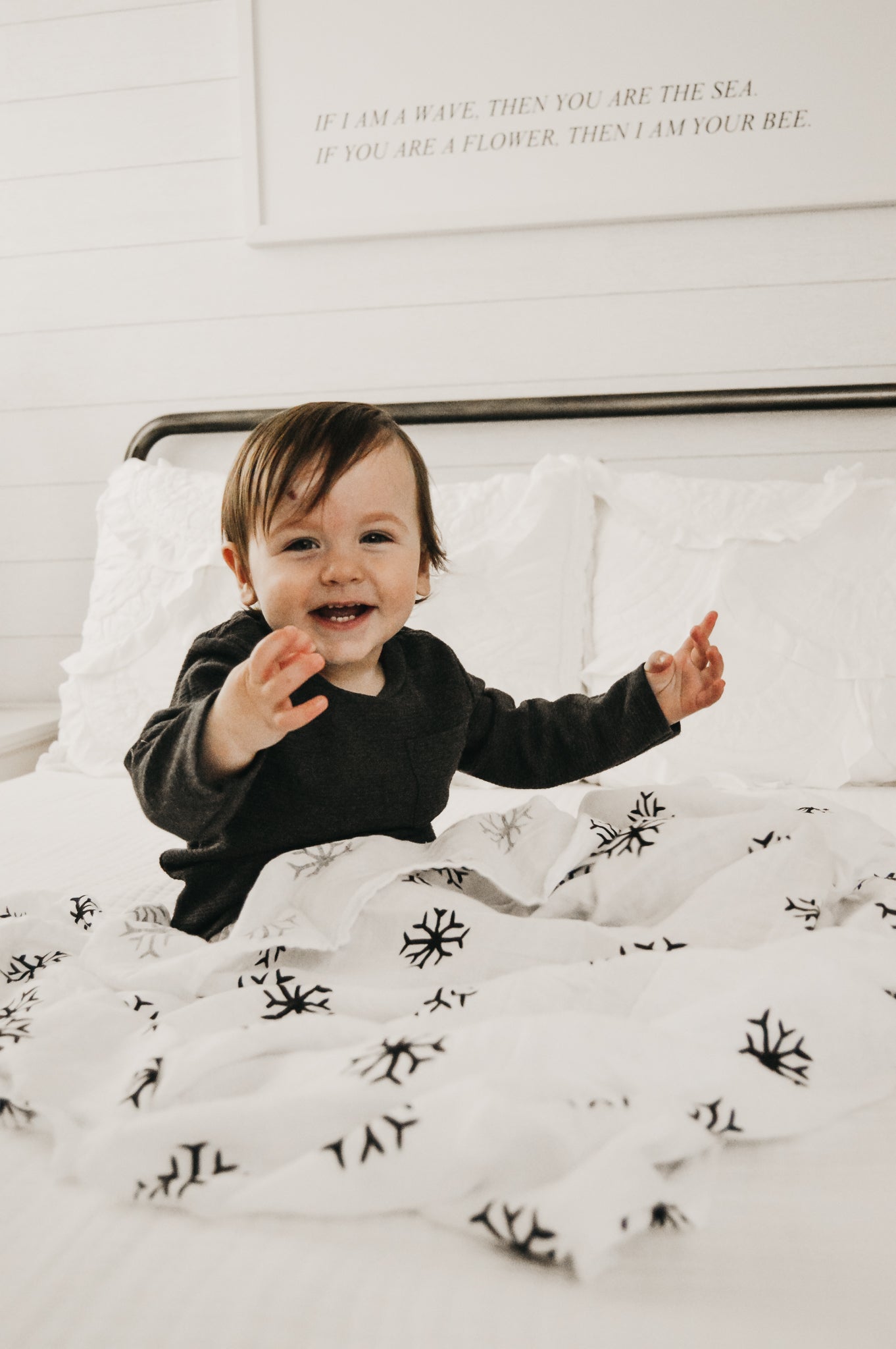 Snowflakes organic cotton muslin swaddle by Modern Burlap