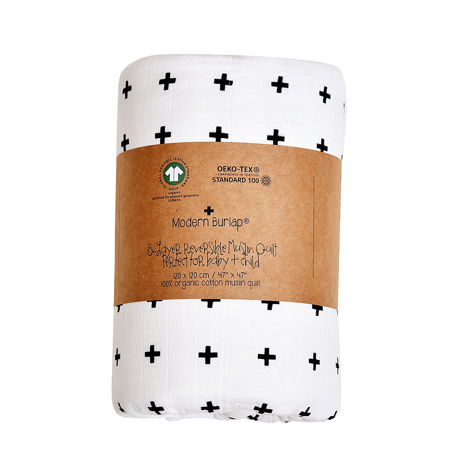 Swiss Cross + Isaiah 49:16 Reversible Muslin Quilt | GOTS Certified Organic Cotton Muslin | 8 Layer