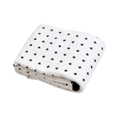 Swiss Cross + Isaiah 49:16 Reversible Muslin Quilt | GOTS Certified Organic Cotton Muslin | 8 Layer