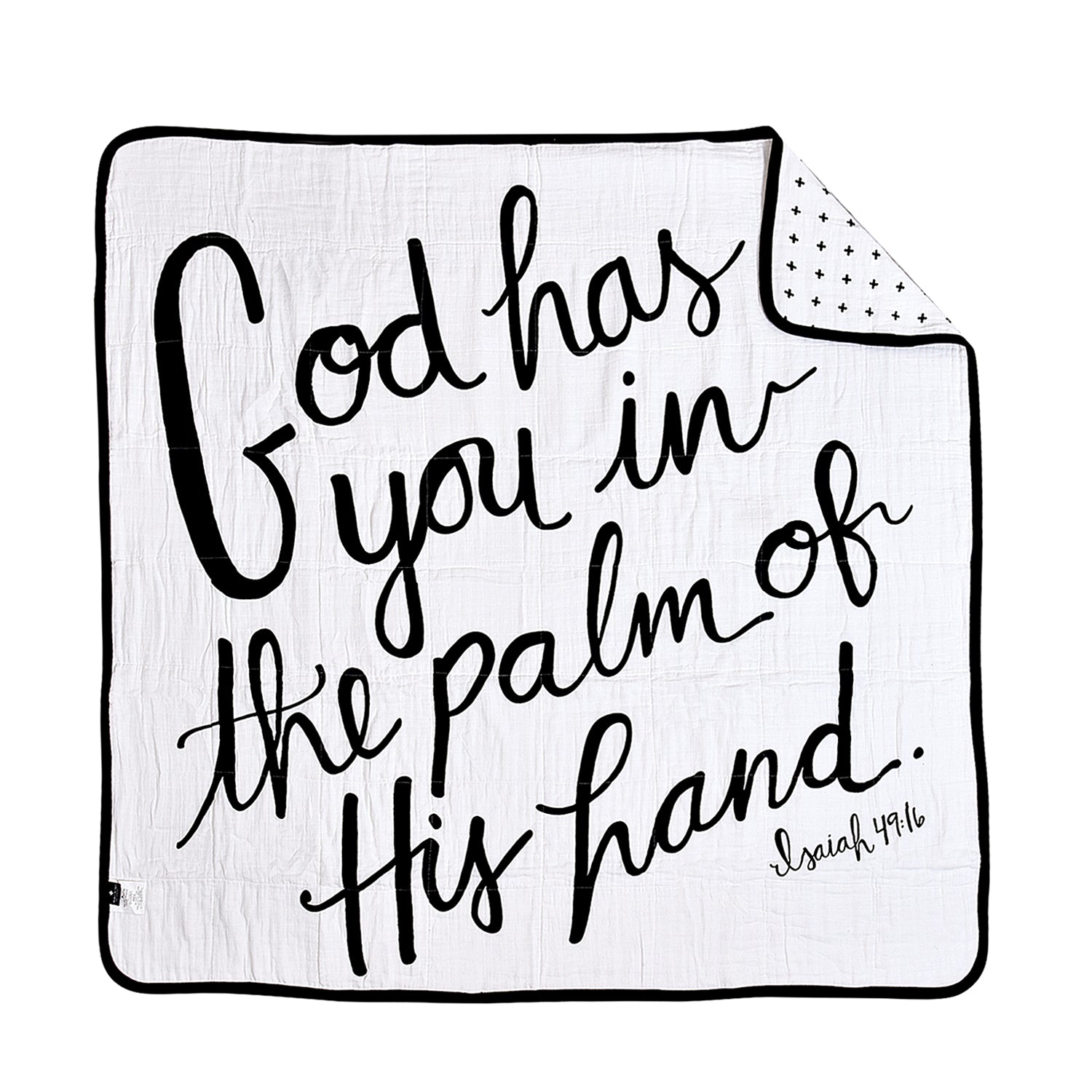 Swiss Cross and Isaiah 49:16 reversible organic muslin quilt by Modern Burlap