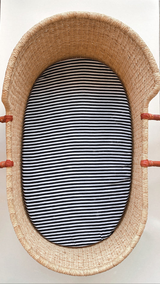 Stripes organic muslin bassinet and small changing pad sheet by Modern Burlap