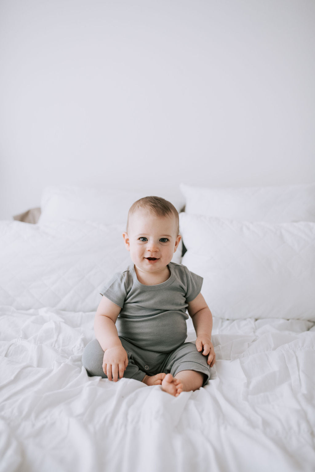Solid color organic short sleeve Explorer Back Jumpsuit by Modern Burlap