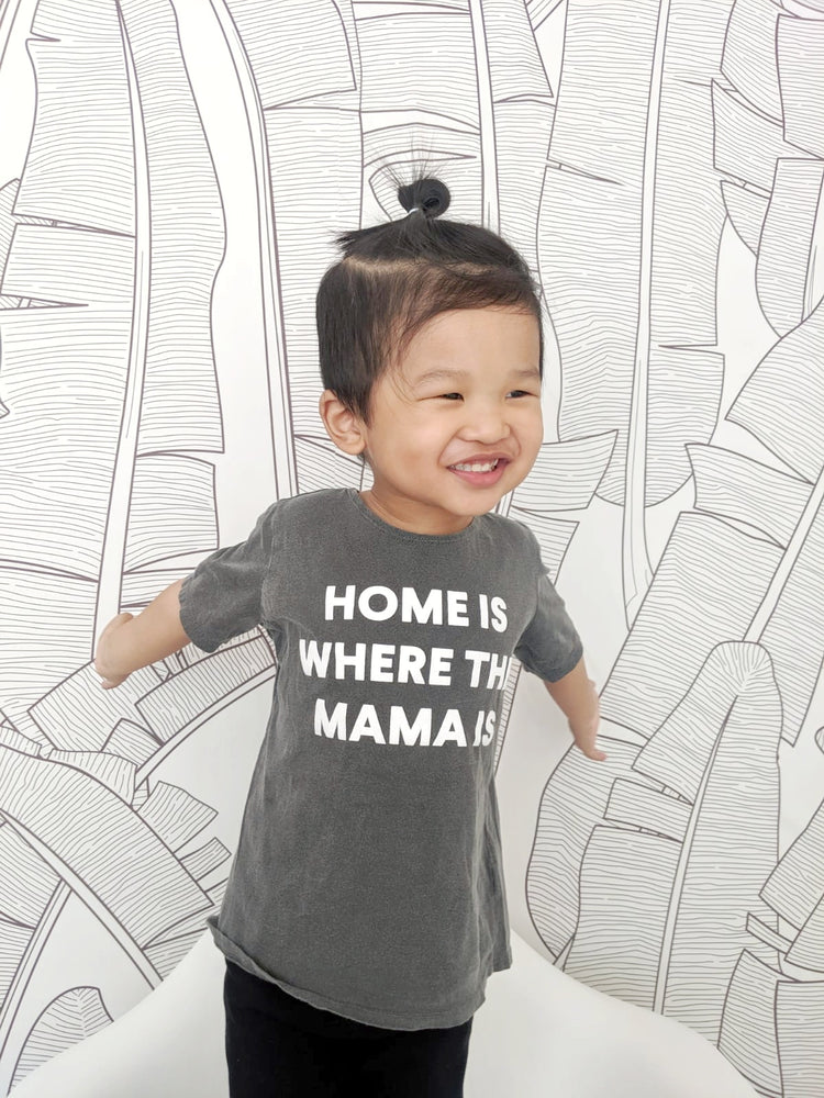 Home is where the mama is Kids Scoop Neck Tee -  Charcoal
