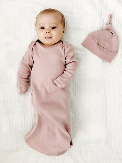 Organic Knot Hat + Gown Set | GOTS Certified Organic Cotton | Solid Colors