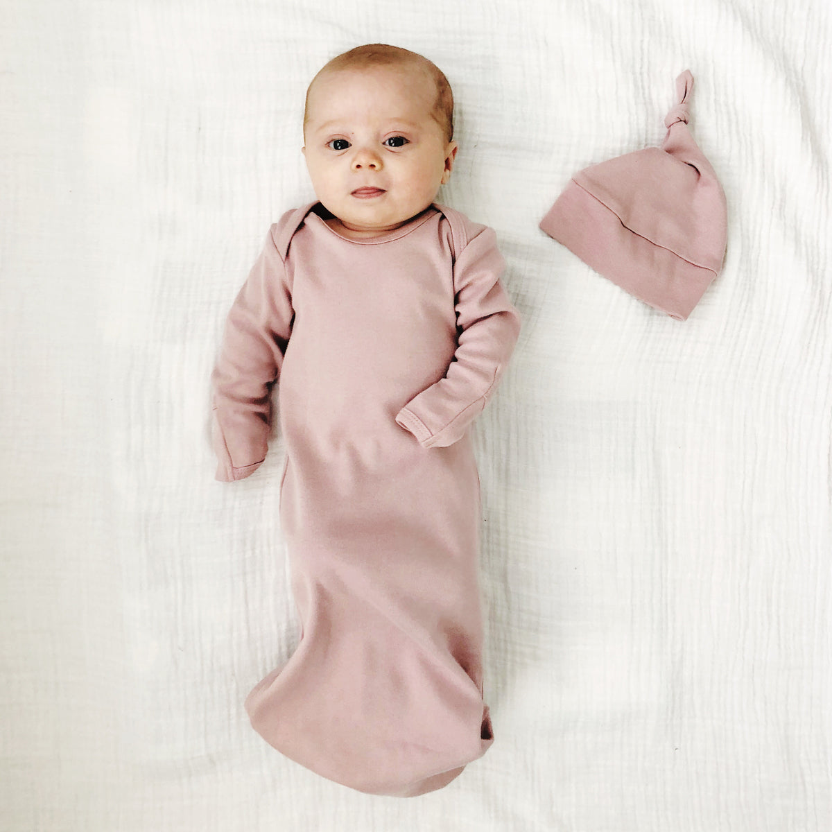Organic Knot Hat + Gown Set | GOTS Certified Organic Cotton | Solid Colors