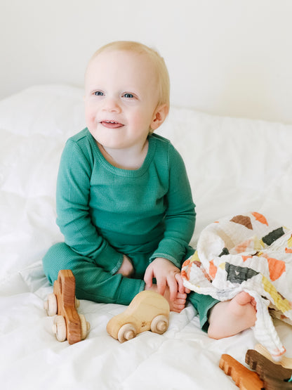 Organic Thermal Baby + Kids Pajama Set | Pine Green