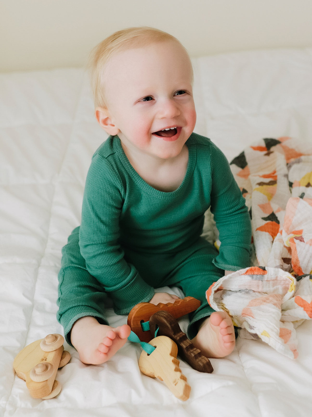 Organic Thermal Baby + Kids Pajama Set | Pine Green