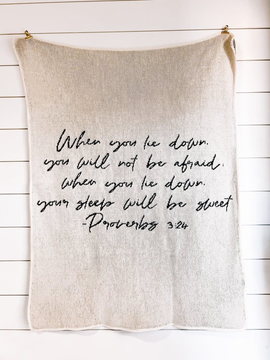 Proverbs 3:24 Recycled Cotton Throw Blanket | Made in USA | Natural
