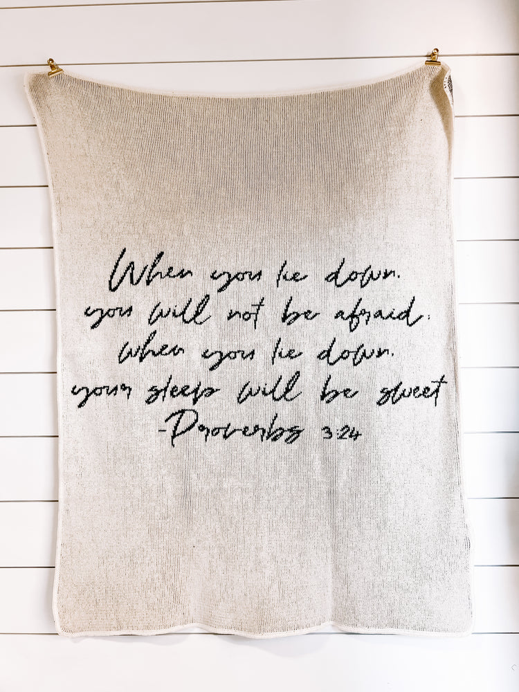 Made in the USA | Recycled Cotton Blend Proverbs 3:24 Throw Blanket | Natural