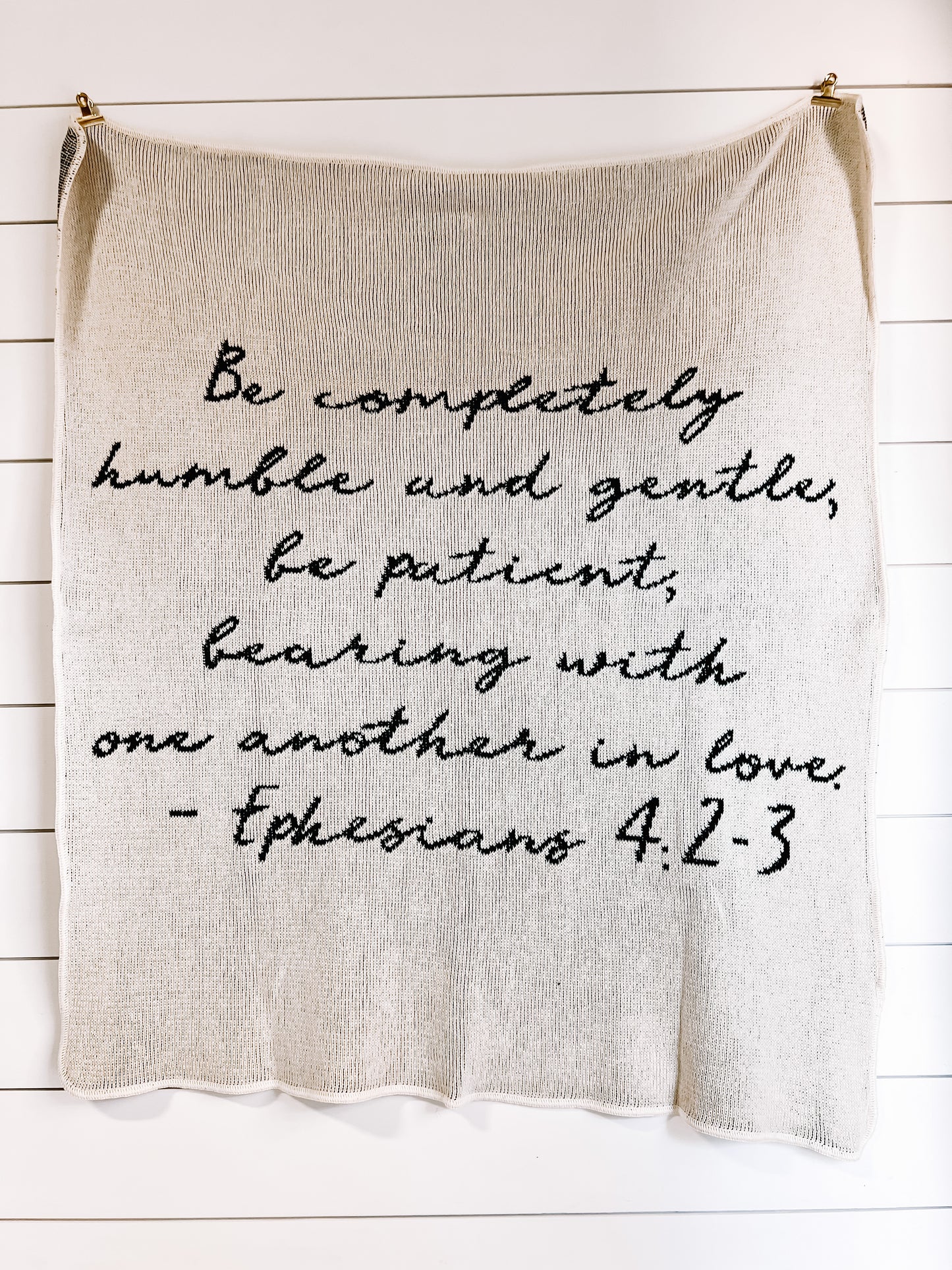 Ephesians 4:2-3 Recycled Cotton Throw Blanket | Made in USA | Natural
