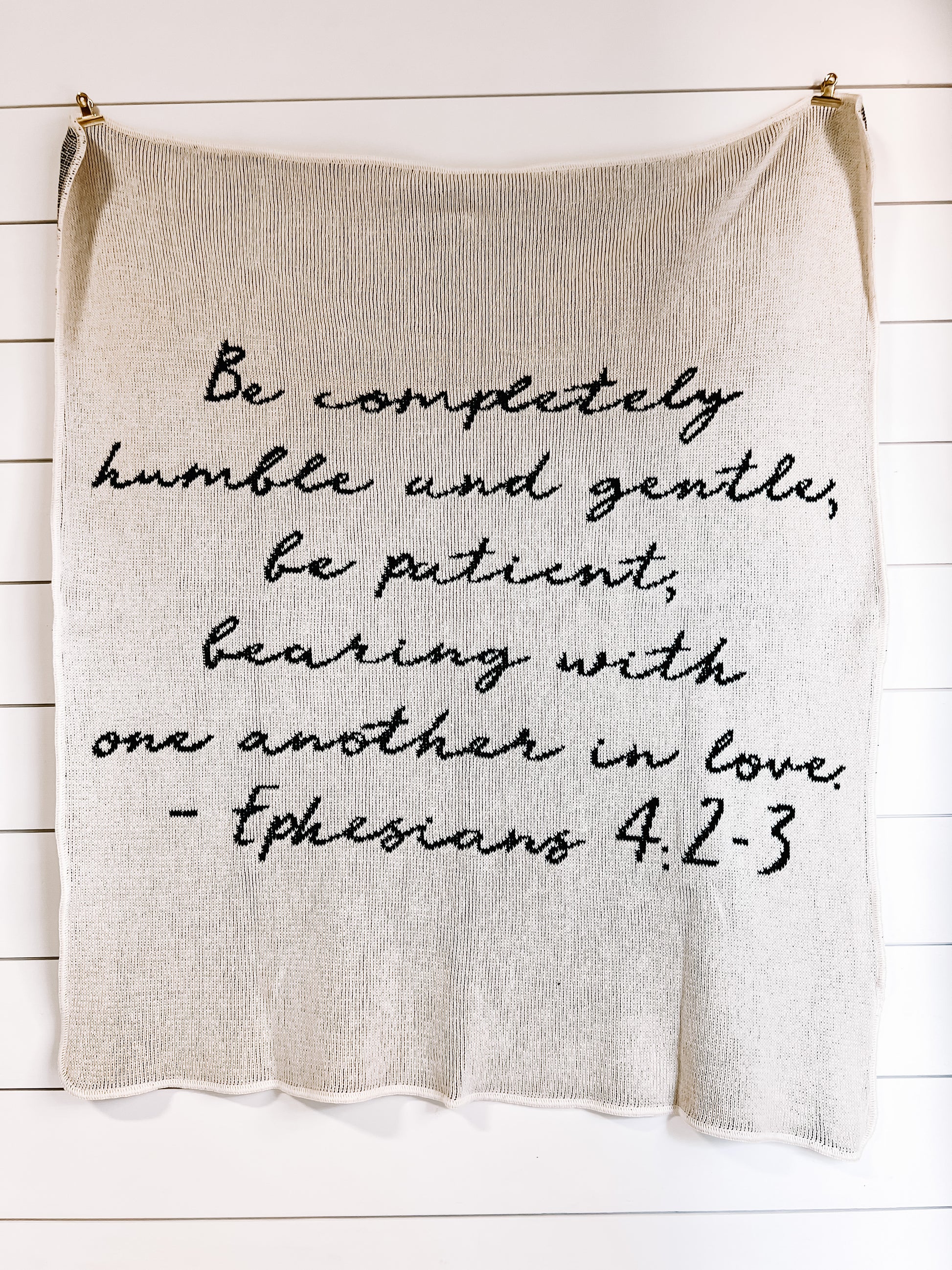 Ephesians 4:2-3 Recycled Cotton Throw Blanket | Made in USA | Natural