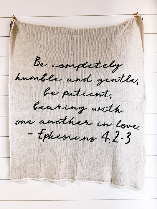 Ephesians 4:2-3 Recycled Cotton Throw Blanket | Made in USA | Natural