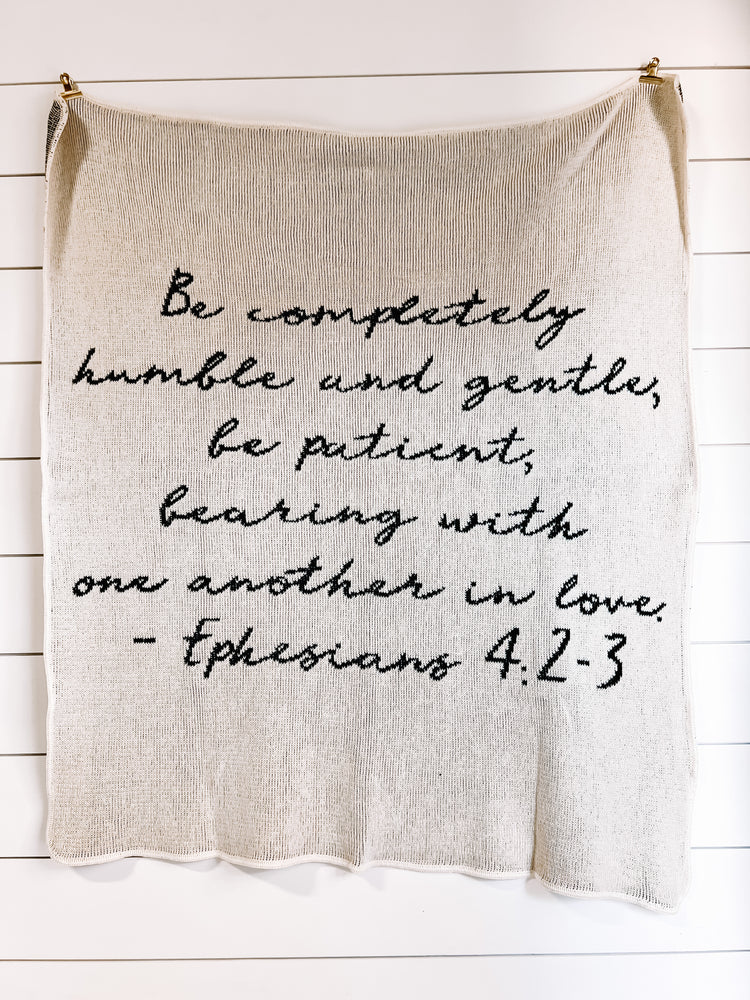 Made in the USA | Recycled Cotton Blend Ephesians 4:2-3 Throw Blanket | Natural