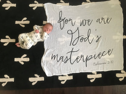 Ephesians 2:10 Scripture Swaddle + Wall Art | GOTS Certified Organic Cotton Muslin