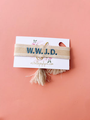 
                  
                    Load image into Gallery viewer, estellejoylynn - W.W.J.D. Bracelet / Religious Tassel Bracelet / WWJD | Medium Blue
                  
                