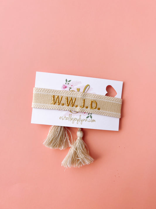 estellejoylynn - W.W.J.D. Bracelet / Religious Tassel Bracelet / WWJD | Gold