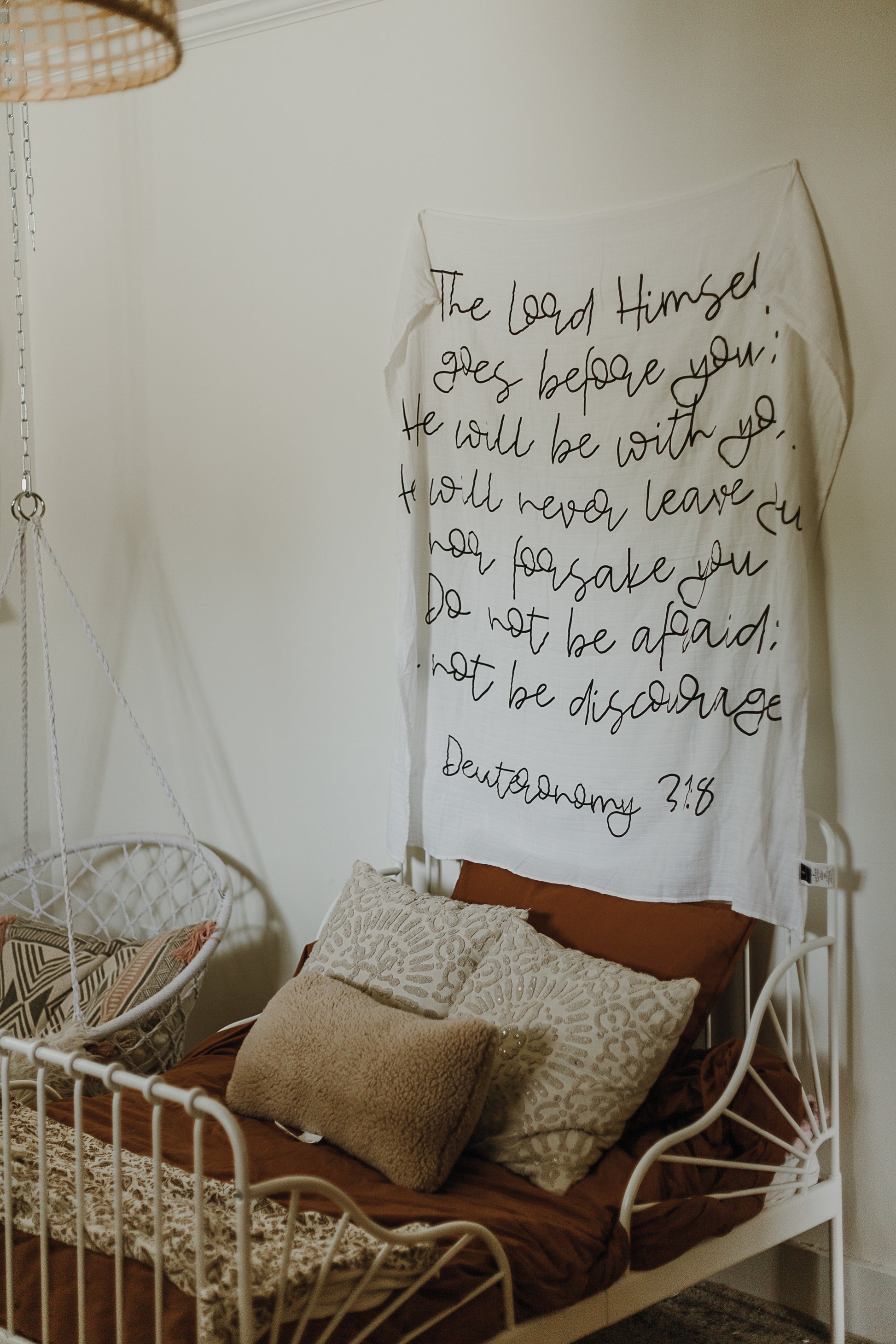 Deuteronomy 31:8 Scripture swaddle keepsake by Modern Burlap