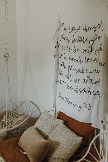 Deuteronomy 31:8 Christian baby gift by Modern Burlap