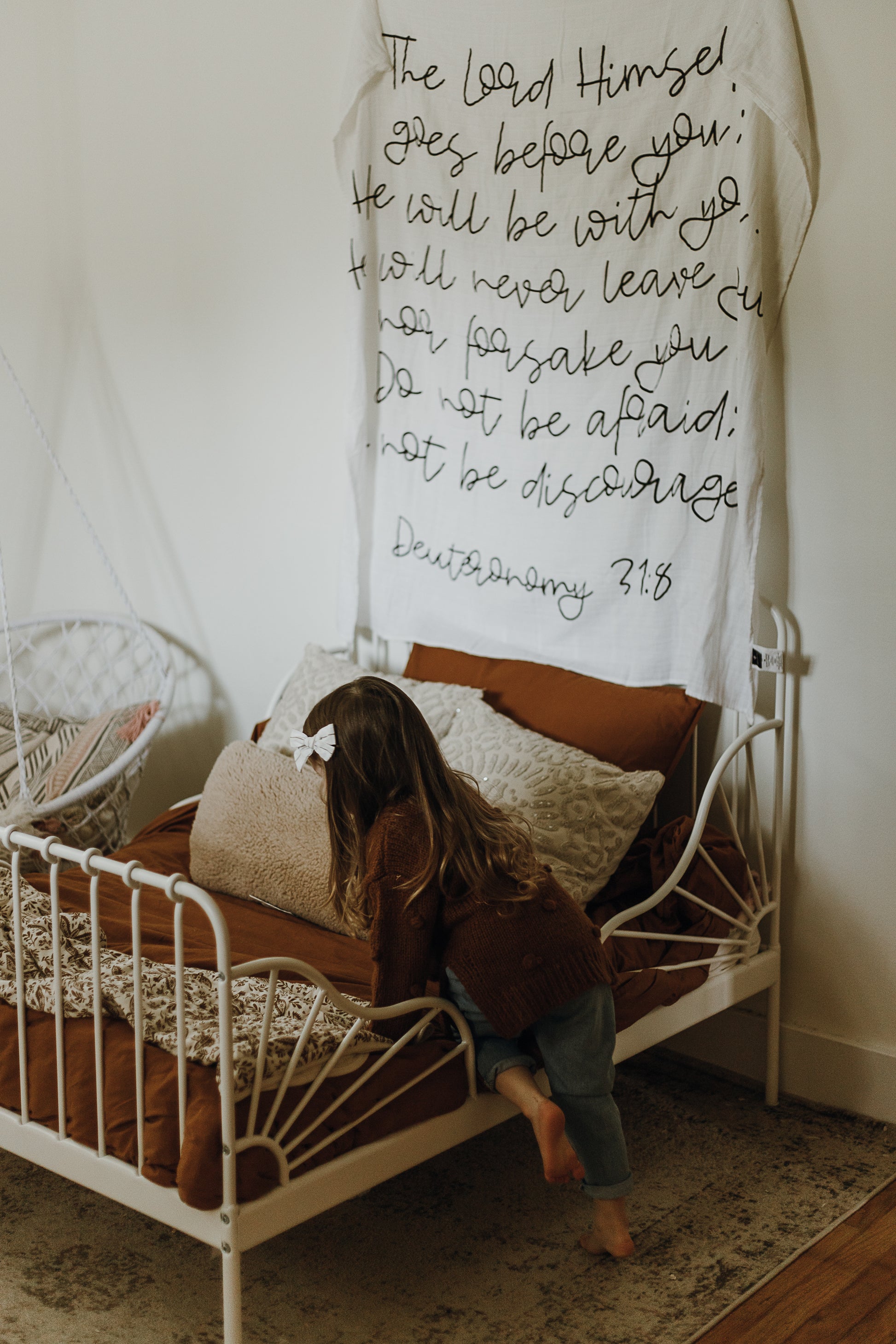 Deuteronomy 31:8 Christian Scripture swaddle by Modern Burlap