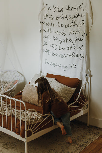 Deuteronomy 31:8 Christian Scripture swaddle by Modern Burlap
