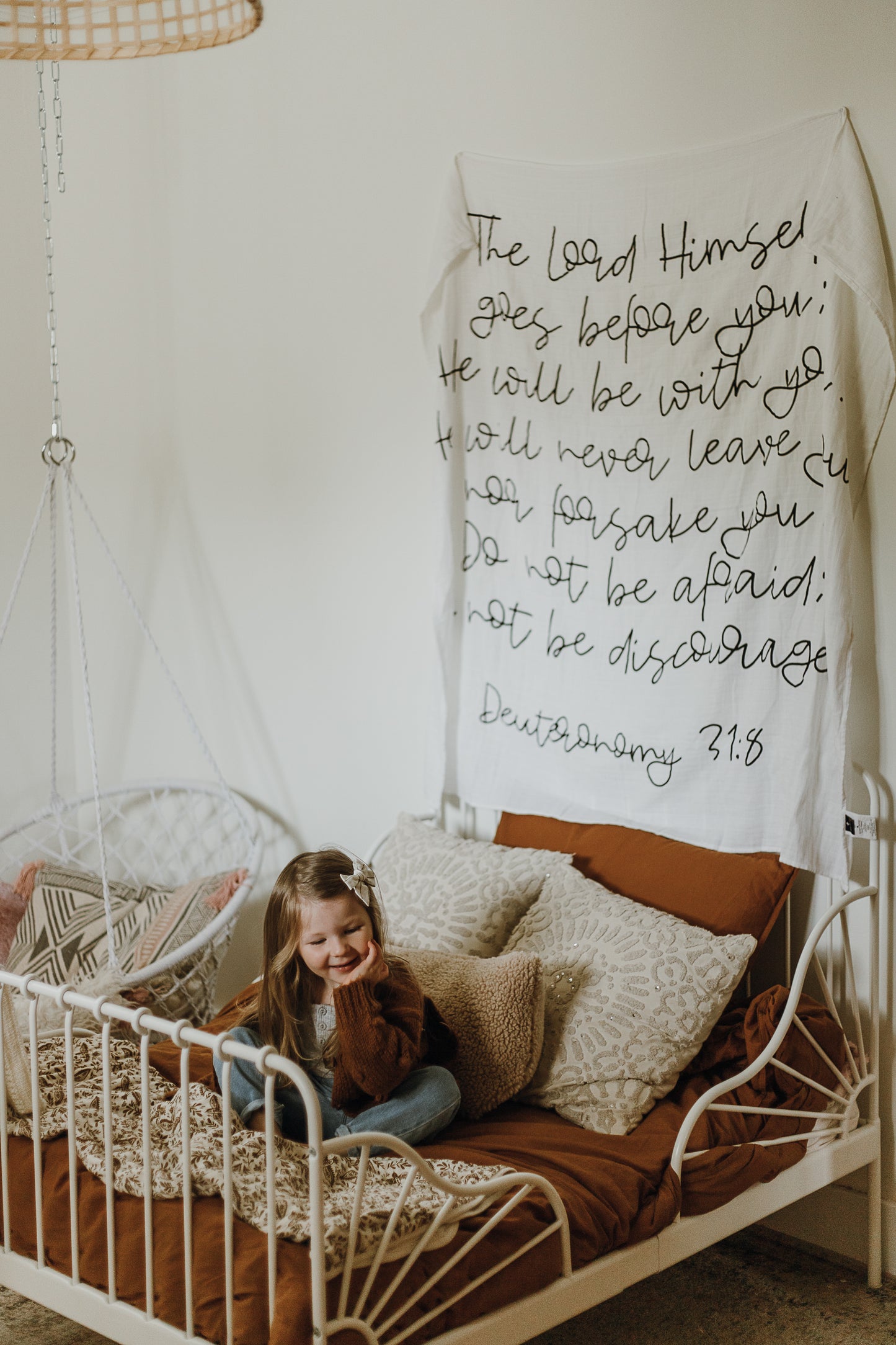 Deuteronomy 31:8 organic cotton Scripture swaddle by Modern Burlap