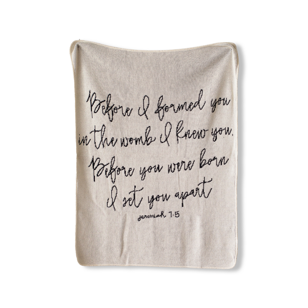 
                  
                    Load image into Gallery viewer, Made in the USA | Recycled Cotton Blend Jeremiah 1:5 Throw Blanket
                  
                