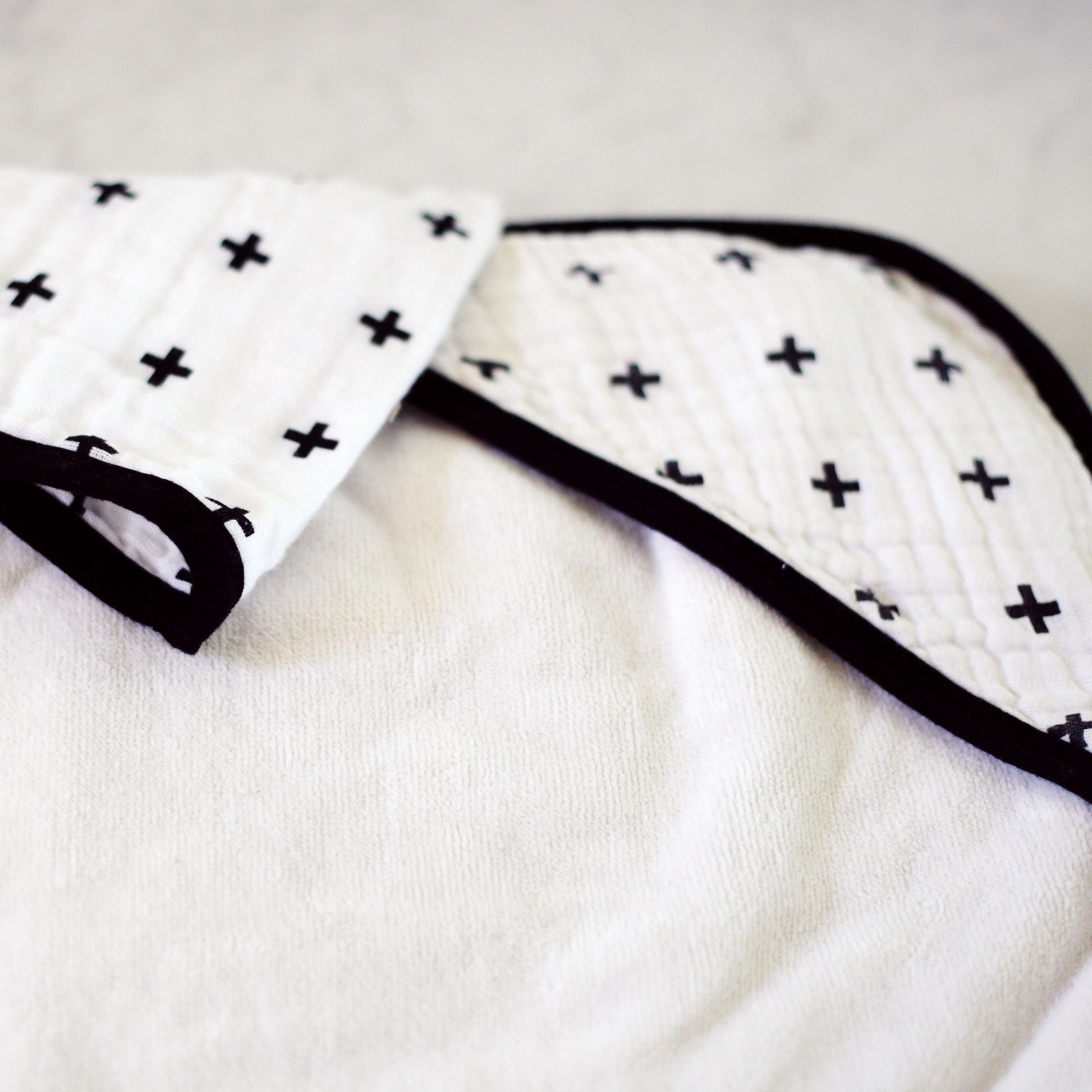 Swiss Cross Muslin + Terry Hooded Baby Towel | GOTS Certified Organic Cotton Muslin Hood