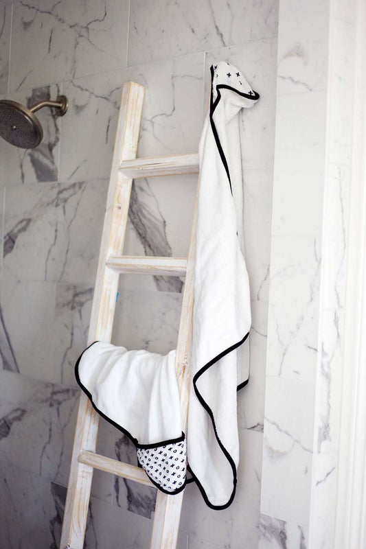 Swiss Cross organic muslin hooded baby towel by Modern Burlap