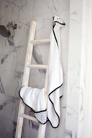 
                  
                    Load image into Gallery viewer, Organic Cotton Muslin + Terry Hooded Towel -  Swiss Cross
                  
                