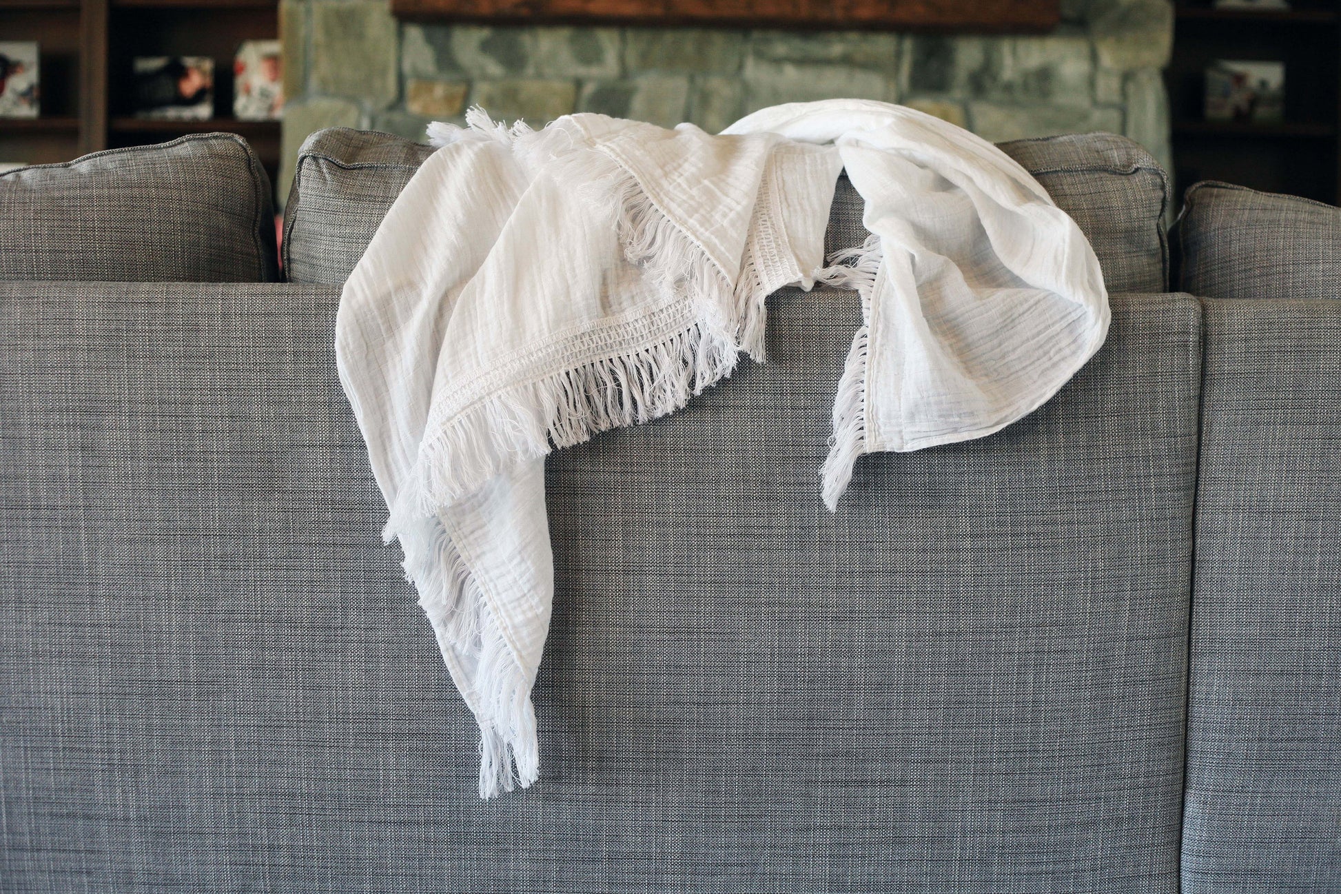 White Fringe Organic Swaddle | GOTS Certified Organic Cotton Muslin