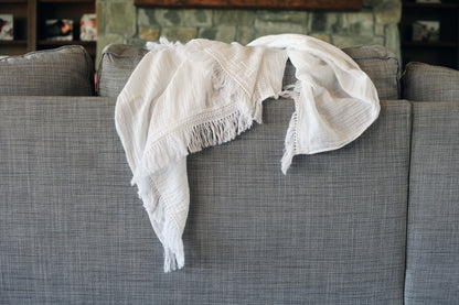 White Fringe Organic Swaddle | GOTS Certified Organic Cotton Muslin