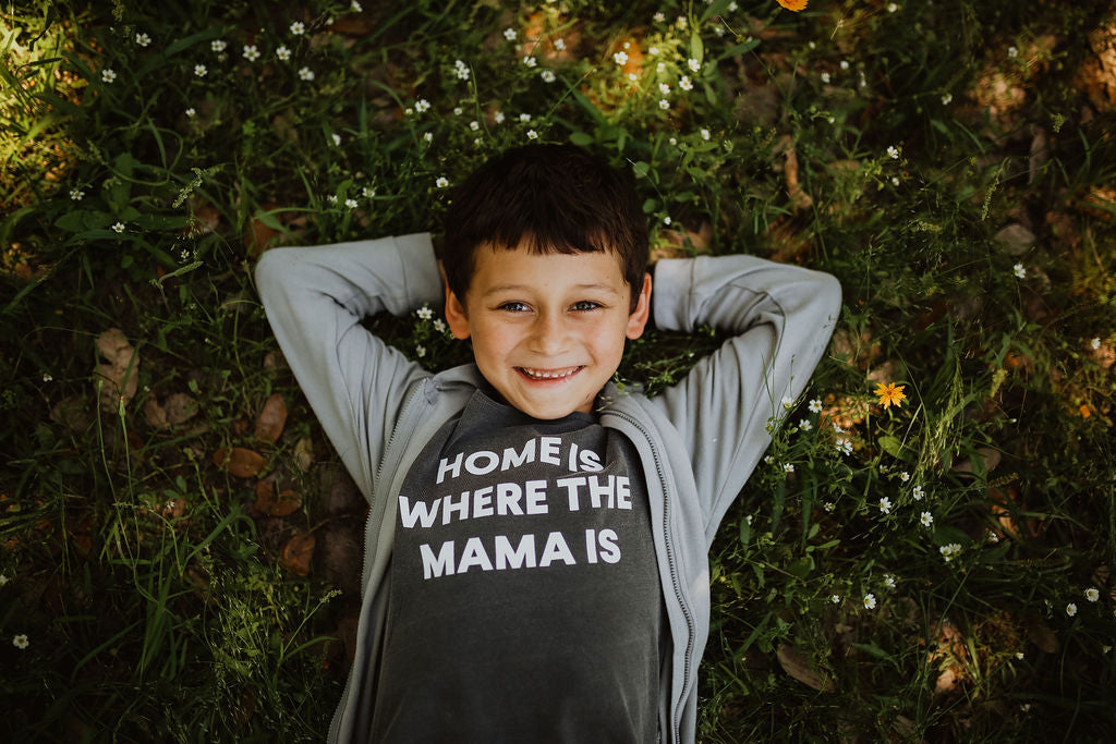 Home is where the mama is Kids Scoop Neck Tee -  Charcoal
