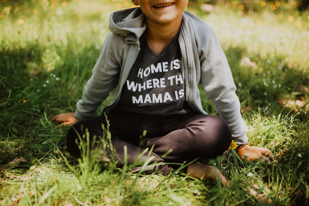 Home is where the mama is Kids Scoop Neck Tee -  Charcoal