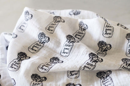 Love Grows Here Peonies Organic Swaddle | GOTS Certified Organic Cotton Muslin
