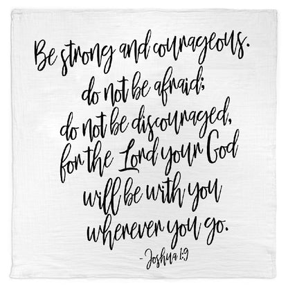 Joshua 1:9 organic cotton muslin Scripture swaddle and wall art by Modern Burlap