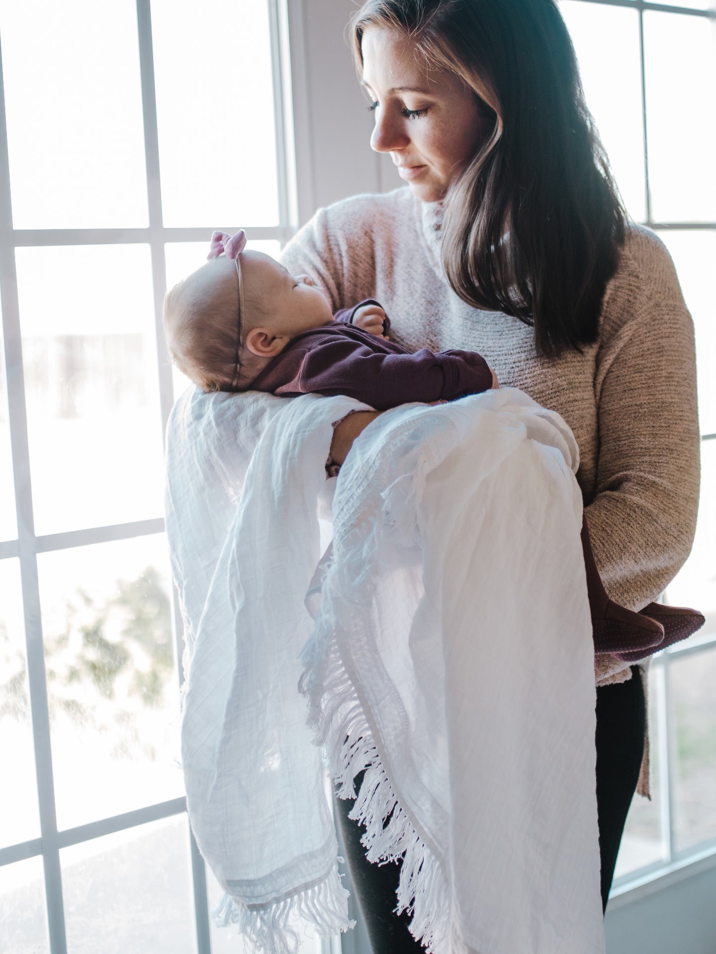 White Fringe Organic Swaddle | GOTS Certified Organic Cotton Muslin