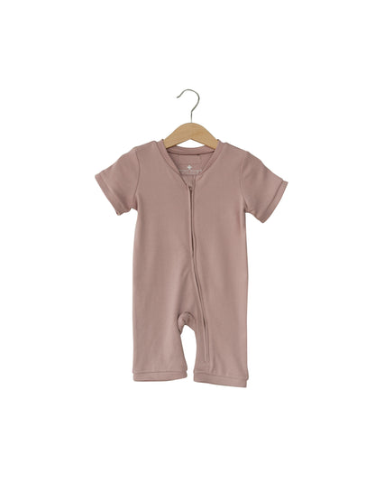 Organic Short Sleeve Zip Romper | GOTS Certified Organic Cotton | Solid Colors