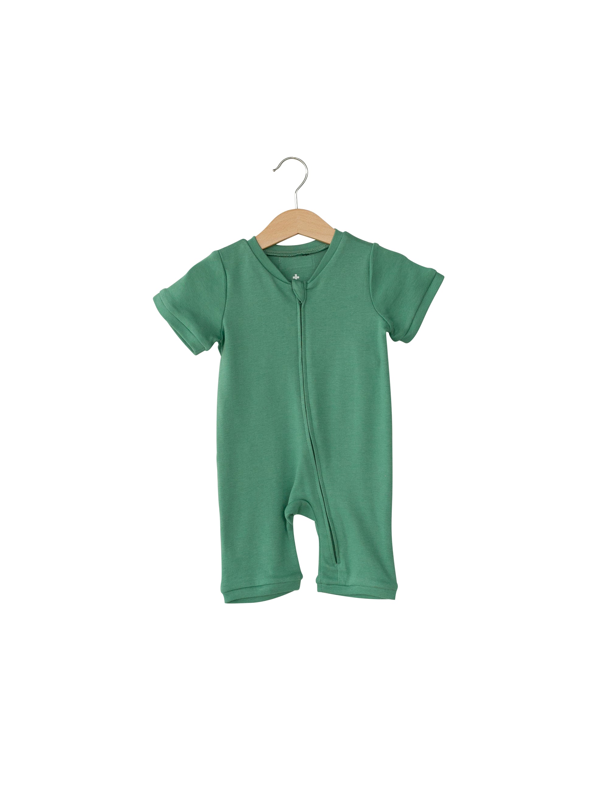 Organic short sleeve zip romper in solid colors – alternate view 3