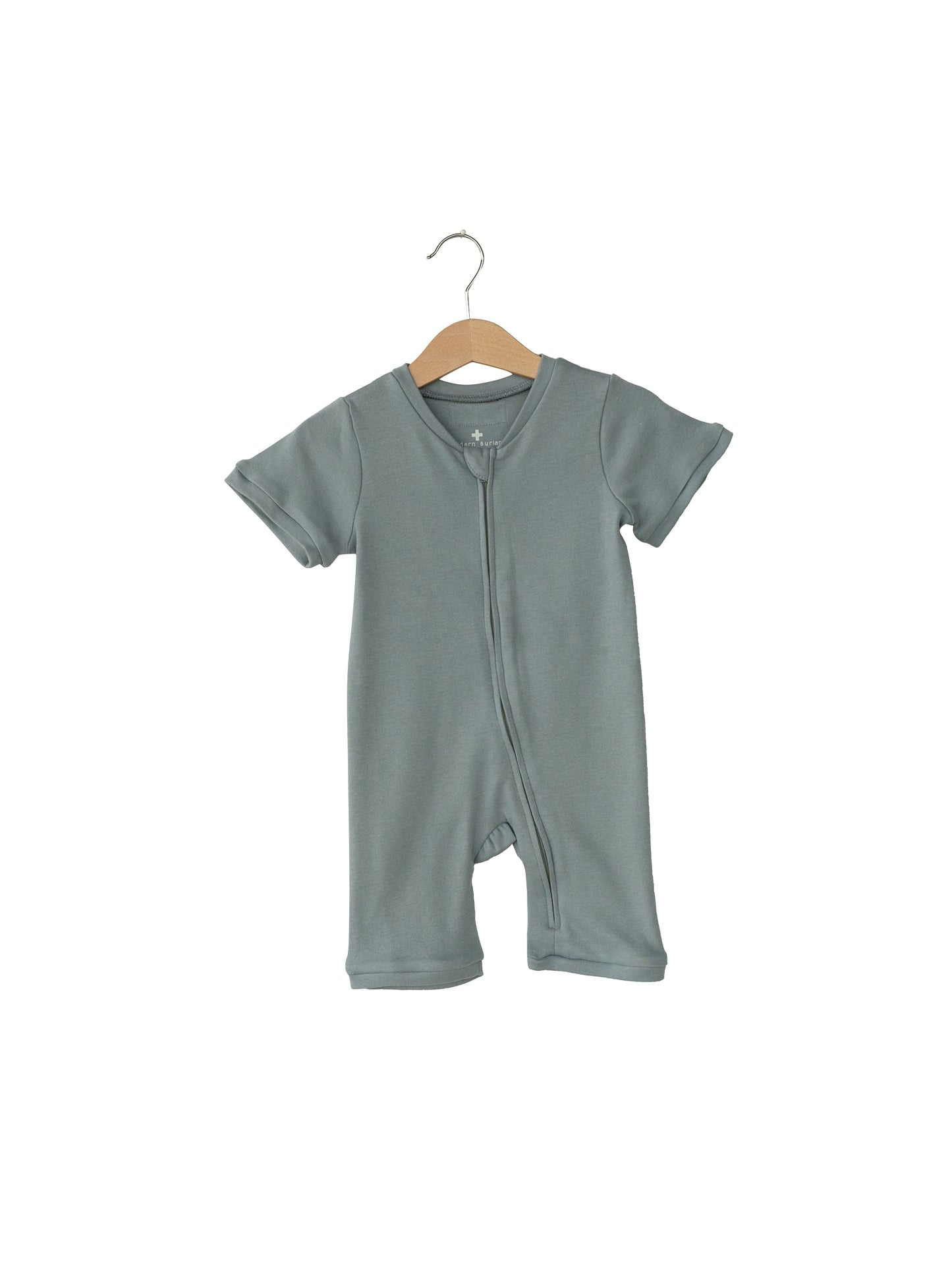 Organic short sleeve zip romper in solid colors – alternate view 4