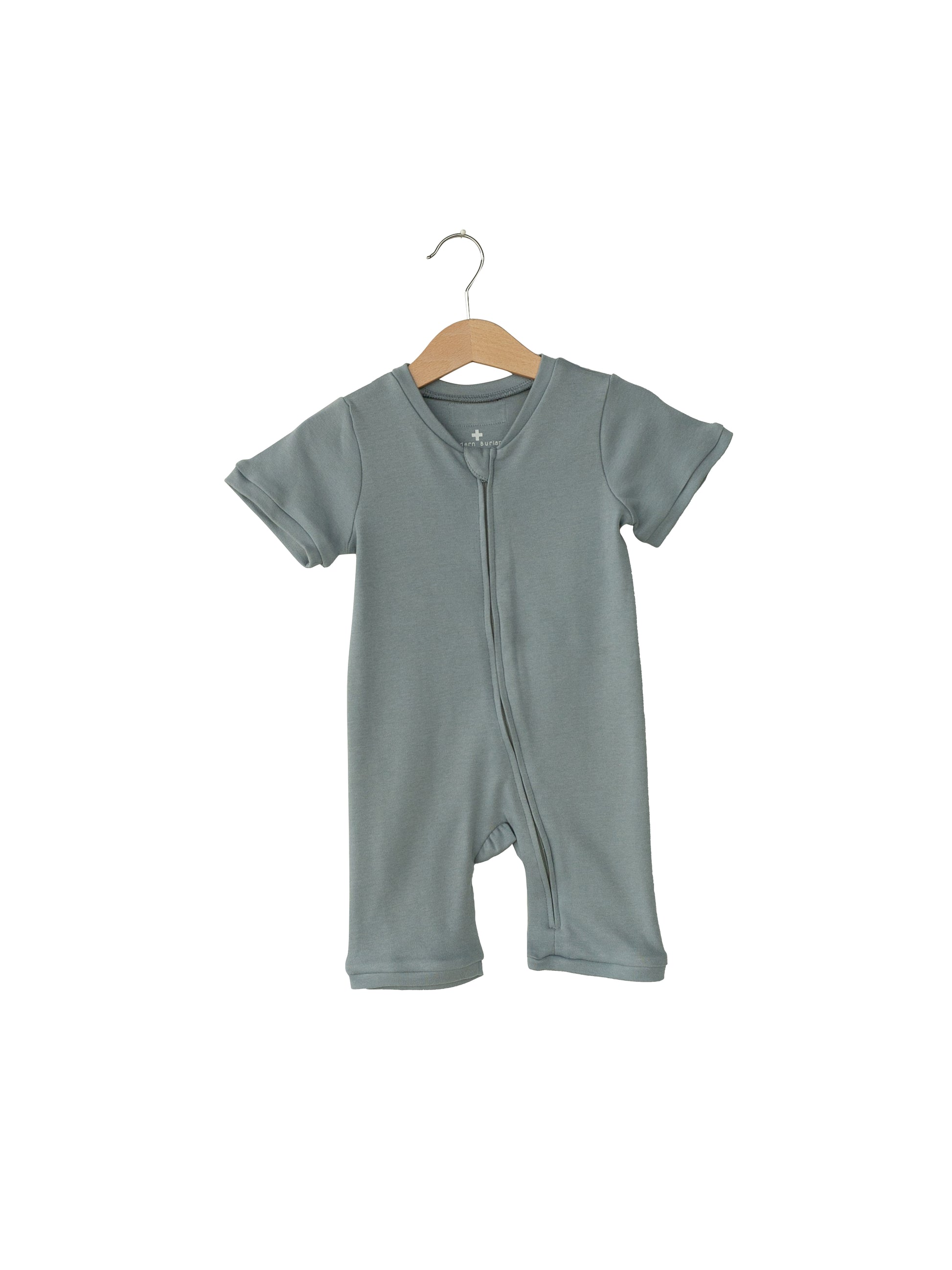 Organic short sleeve zip romper in solid colors – alternate view 4