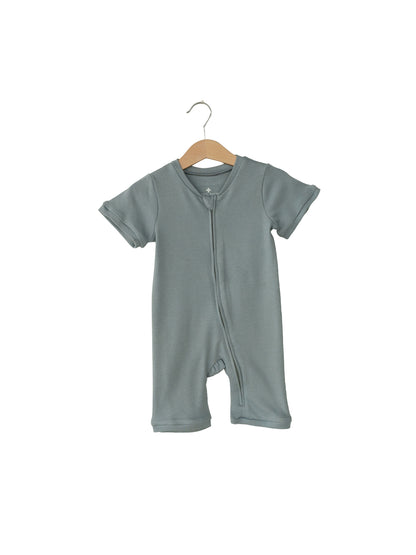 Organic short sleeve zip romper in solid colors – alternate view 4