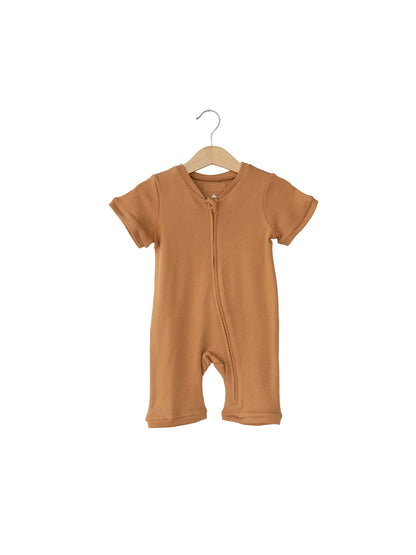Organic Short Sleeve Zip Romper | GOTS Certified Organic Cotton | Solid Colors